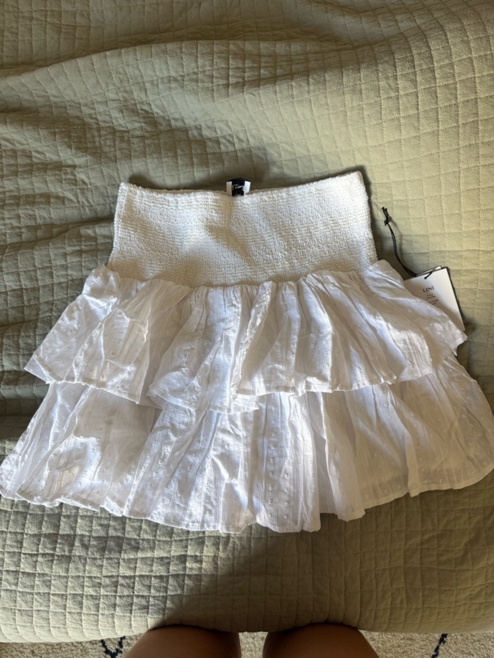 LINI White Tiered Smocked Waist Skirt